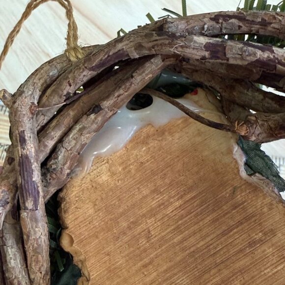 Santa-Themed Rustic Wreath Ornament With Pinecones & Faux Berries Grapevine - Picture 9 of 9
